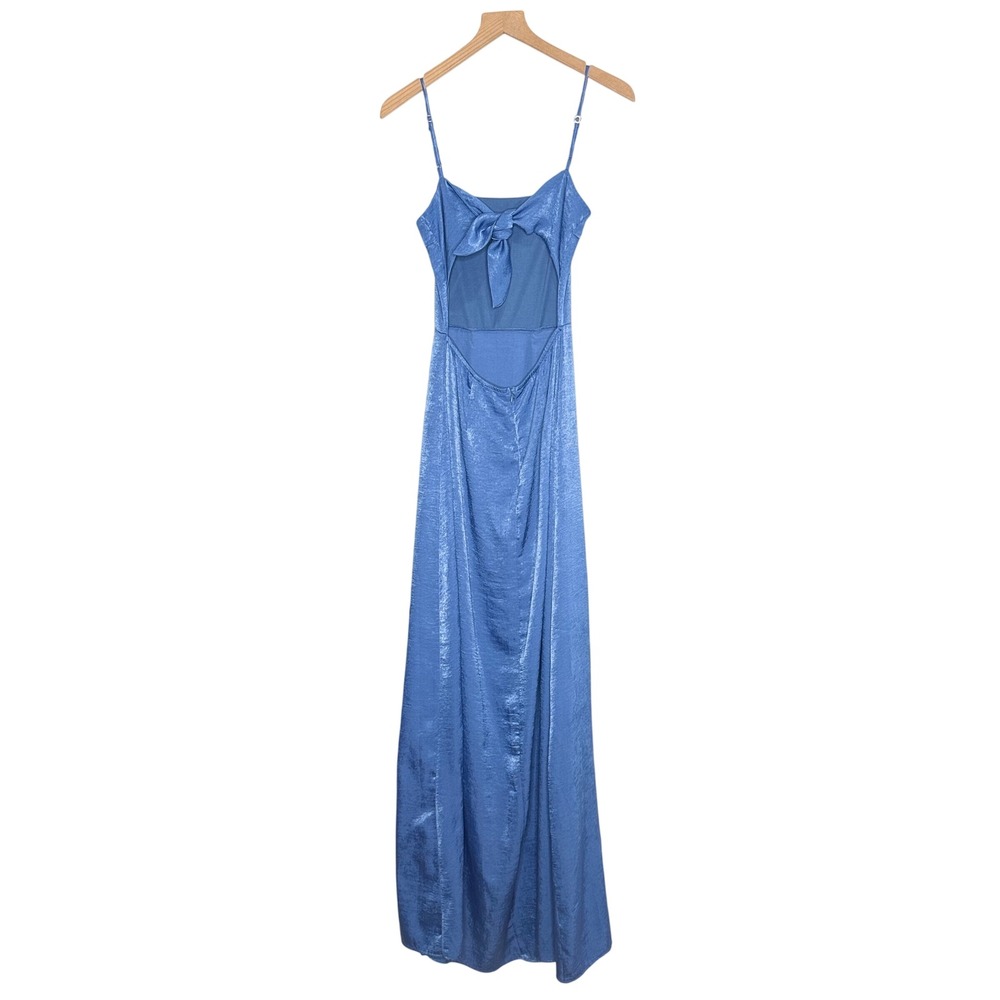 Homecoming Dance Blue Maxi Dress Small side slit modest conservative shimmer - Picture 3 of 7